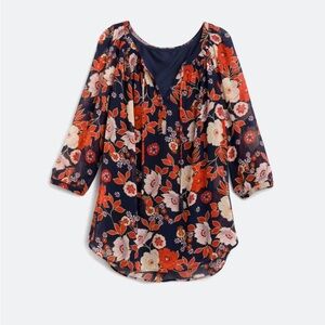 Daniel Rainn Navy and Red Floral Blouse